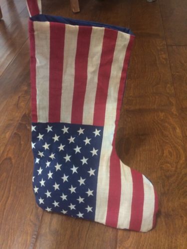 PRIMITIVE AMERICANA STOCKING Red White Blue Vintage cloth hanging stocking 15