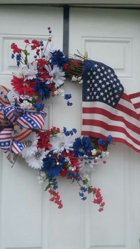 Patriotic  Wreath - 18 inches red white blue American flag summertime