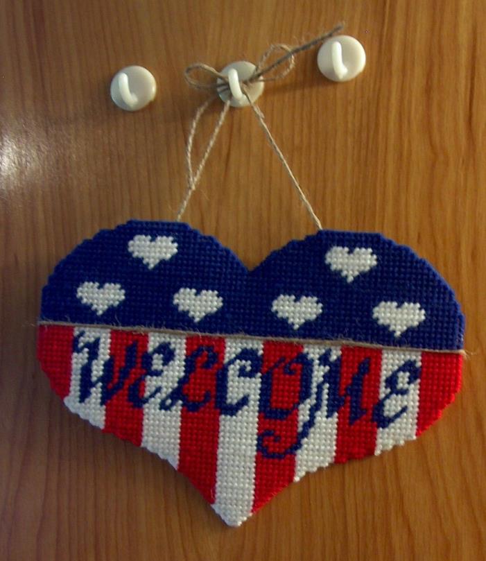 New Handmade Patriotic Welcome Sign Heart Flag Primitive Wall Door 4th of July