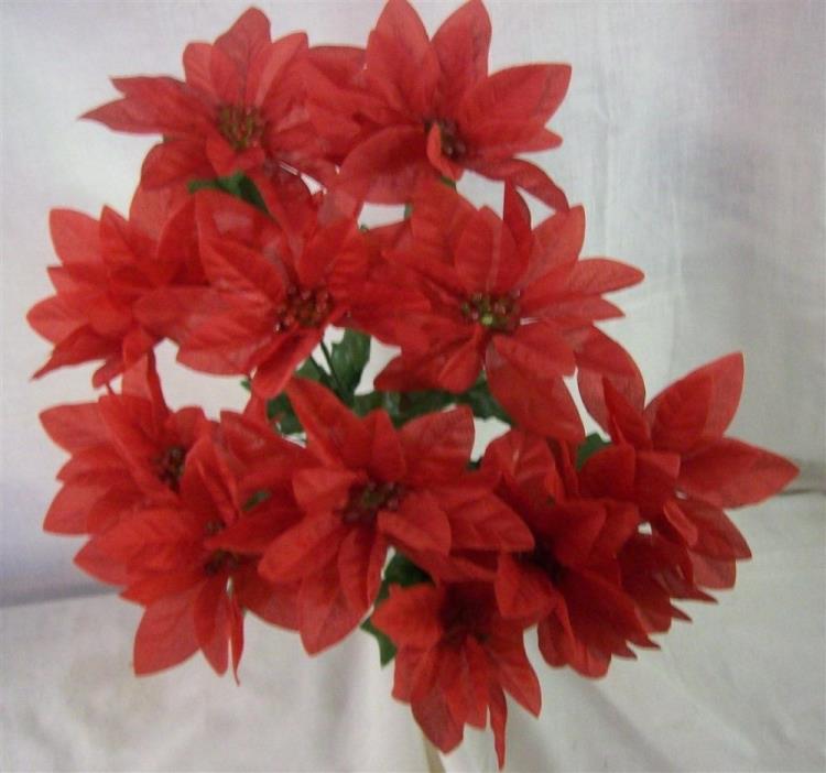 NEW CHRISTMAS 3 Artificial Red Poinsettia Bushes 18