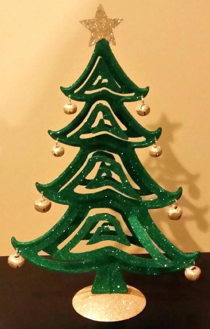 New Christmas Tree Green Gold Metal Home Indoor Table Winter Decor H16