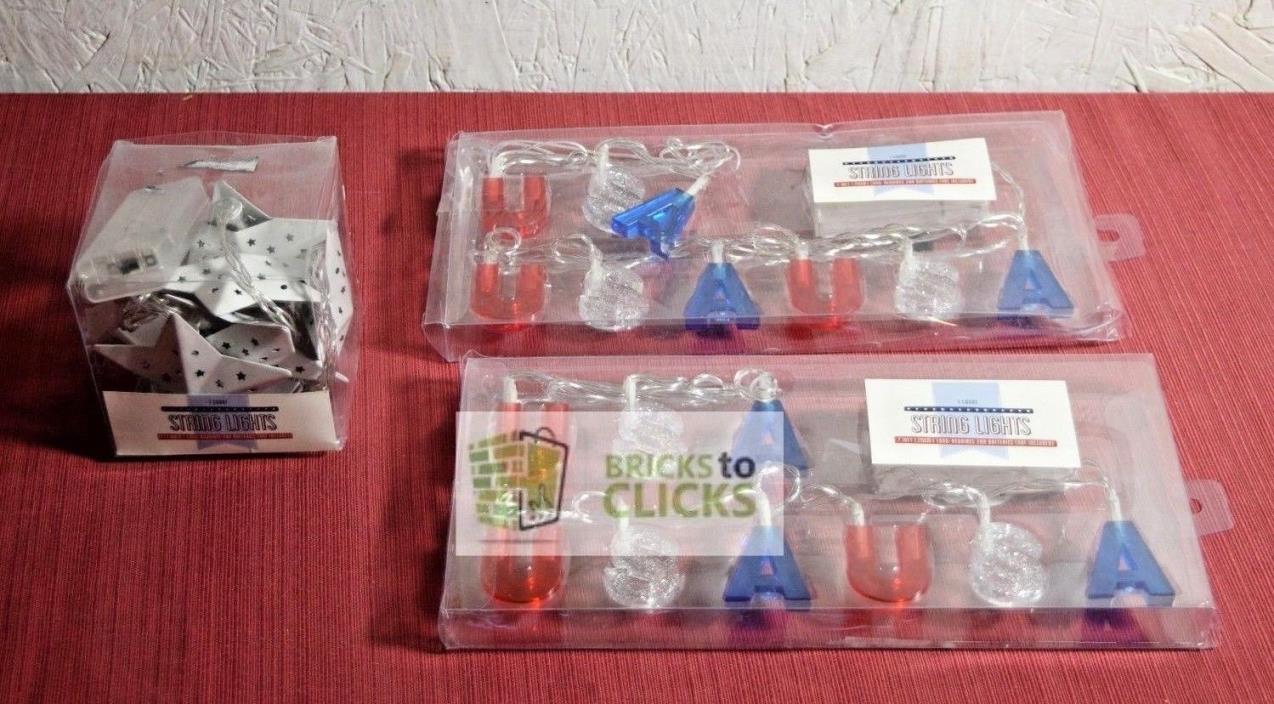 IQ Accessories String Lights- White Stars & USA String Lot X3(Batteries Not Inc)