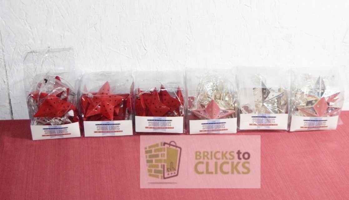 IQ Accessories String Lights- Red & Silver Stars Lot X6 (Batteries Not Included)
