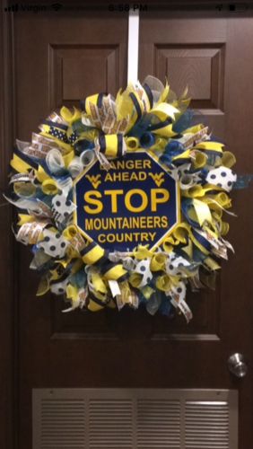 Handmade WVU Football  Deco Mesh Wreath  20”