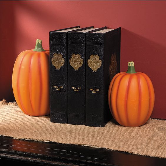 3 Decorative Orange Pumpkins Fall Autumn Harvest Accent Decor Bookends