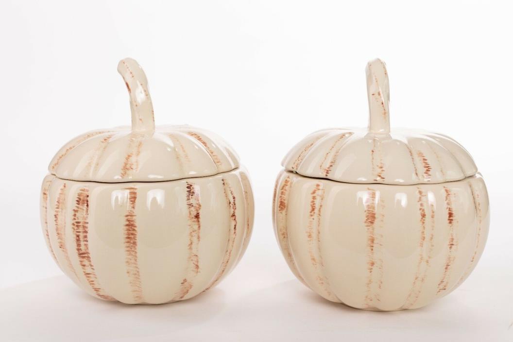 Pumpkin Soup Bowls Set Dishes w/ Lids Thanksgiving Fall Decor Department 56 wBox