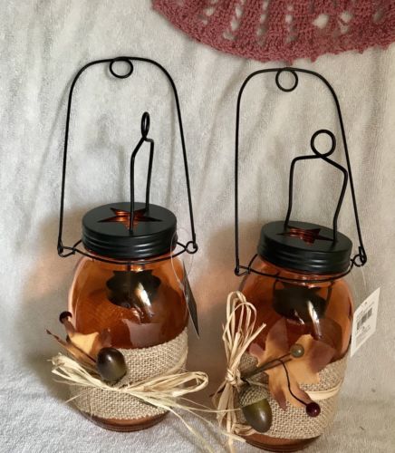 SET OF TWO FALL HARVEST TEA LIGHT MASON JAR CANDLES-NWT