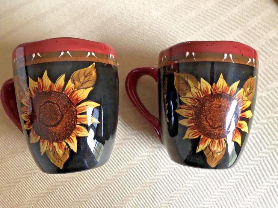 NEVER USED!!   Lot of 2 Hobby Lobby Black with Gold Flower Ceramic Coffee Mugs