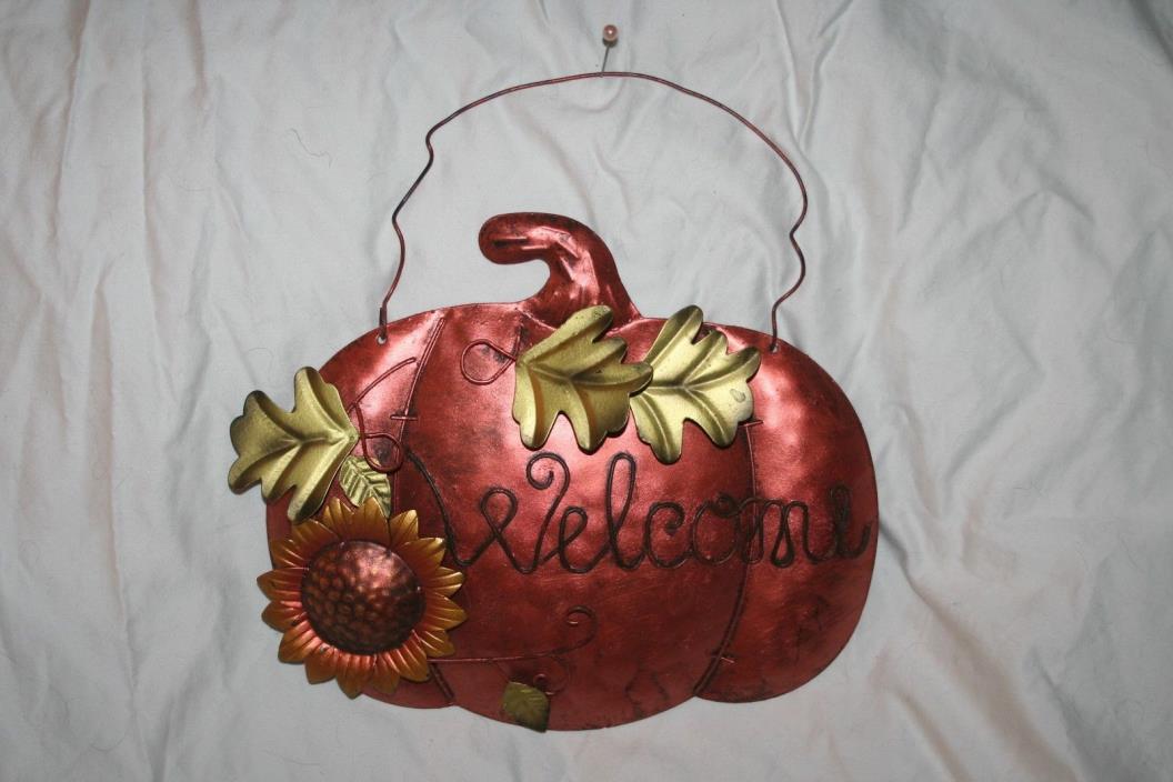 RUSTIC METAL PUMPKIN WELCOME HOME FALL DECORATION PLAQUE SIGN WALL HANGING