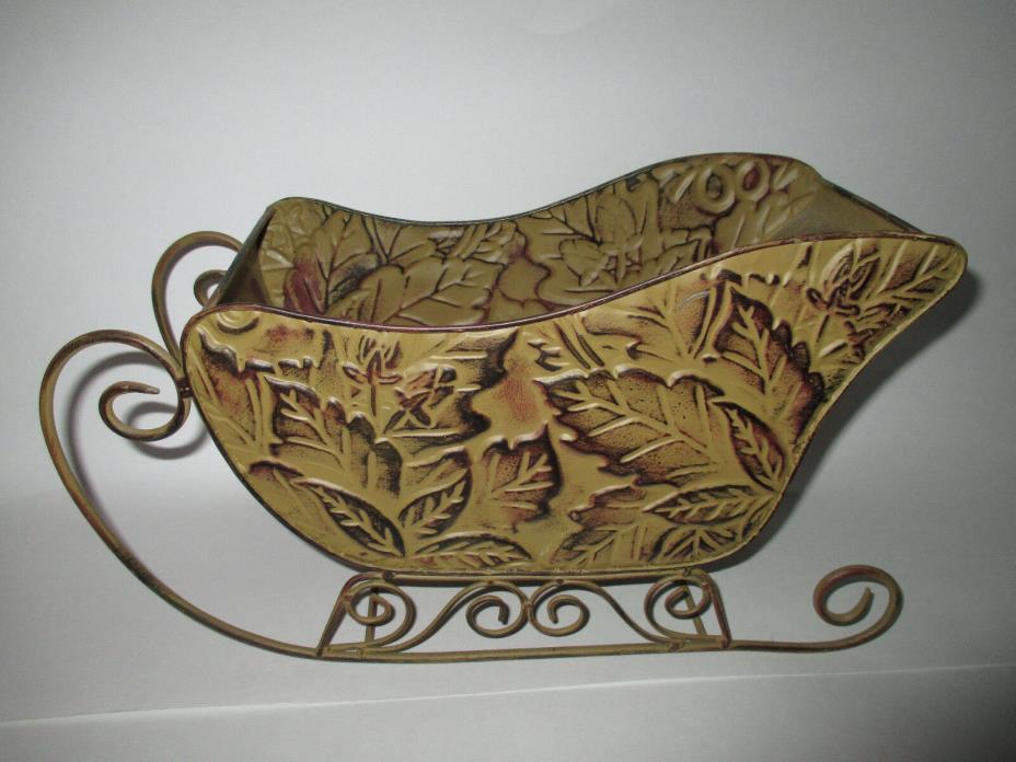 Metal Sleigh with Leaf Print Fall Decor