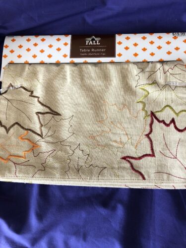 Fall Embroidered Leaf Design table runner - 13