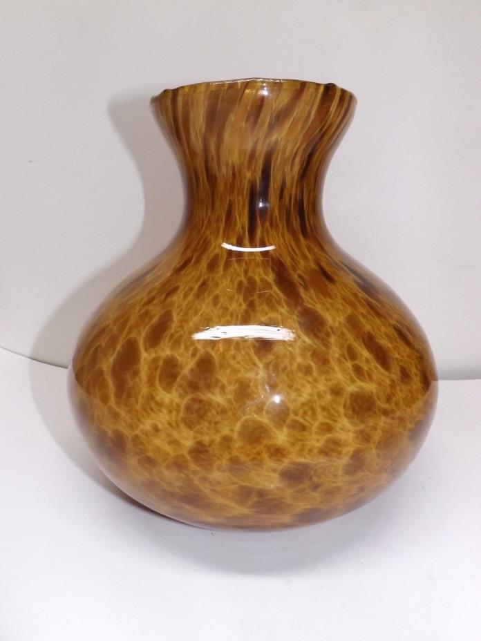 MURANO ART STYLE MULTI TONE BROWN SPLATTER GOLD LUTZ GLASS VASE ART DECO