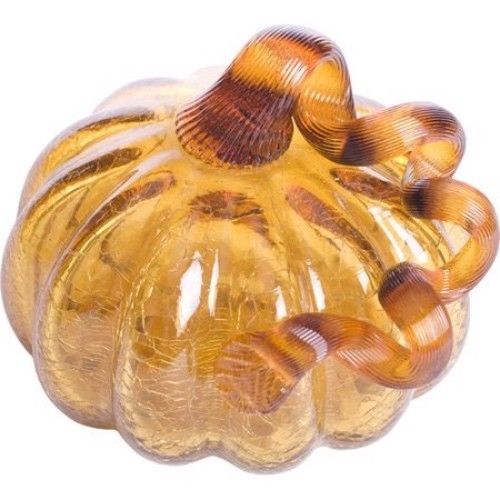 Crackle Pumpkin kitchen table or furniture decoration, amber crackle glass Glitz