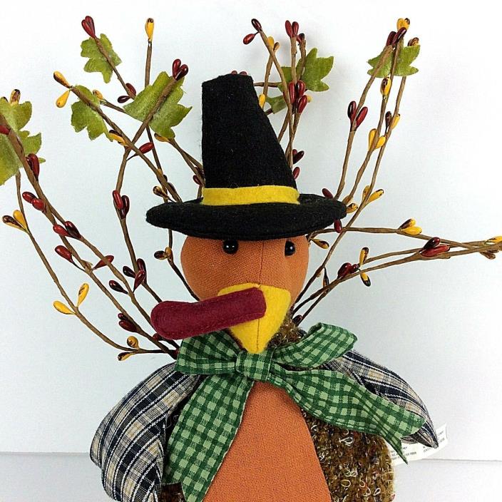 Thanksgiving Turkey Shelf Sitter Decor Soft Body Spool Legs Pilgrim Hat Twigs