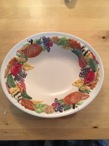 Special Place Serving Bowl Fall Design Pumpkins, Grapes Harvest 10”