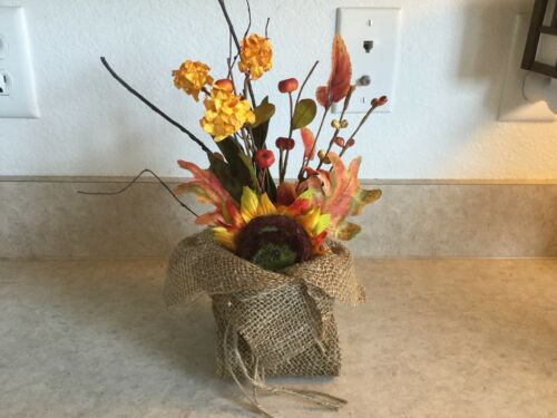 Sunflower Filled Burlap Sack Fall Halloween Decor