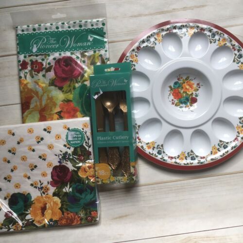 Pioneer Woman Timeless Floral Paper napkins table cover Plastic Cutlery Egg Tray