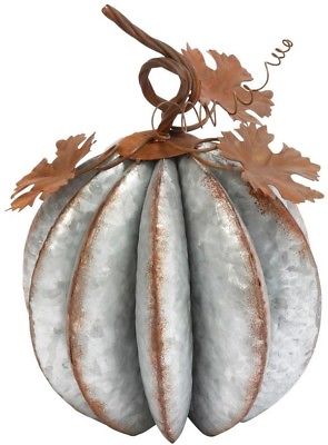 Indoor Fall Decor Rustic Pumpkin 13 in. H Crafted Galvanized Silver Metal