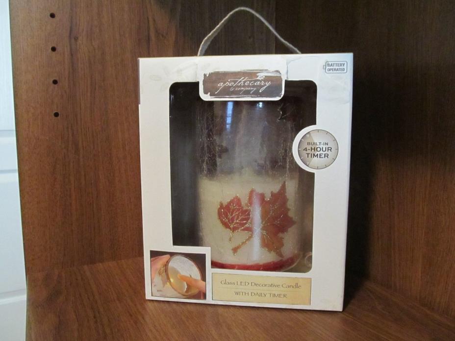 LED GLASS GATHER & LEAVES CANDLE 4 HR TIMER FALL LEAF HOME DECOR APOTHECARY NEW