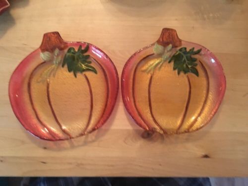 Pair Of Glass Tinted Orange 6” Plates Halloween Fall Autumn Serving Decorative