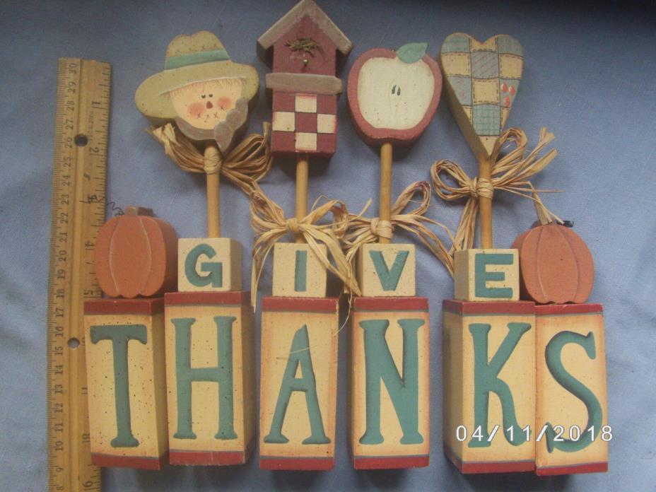 GIVE THANKS Wood Block Fall Thanksgiving Holiday Decoration