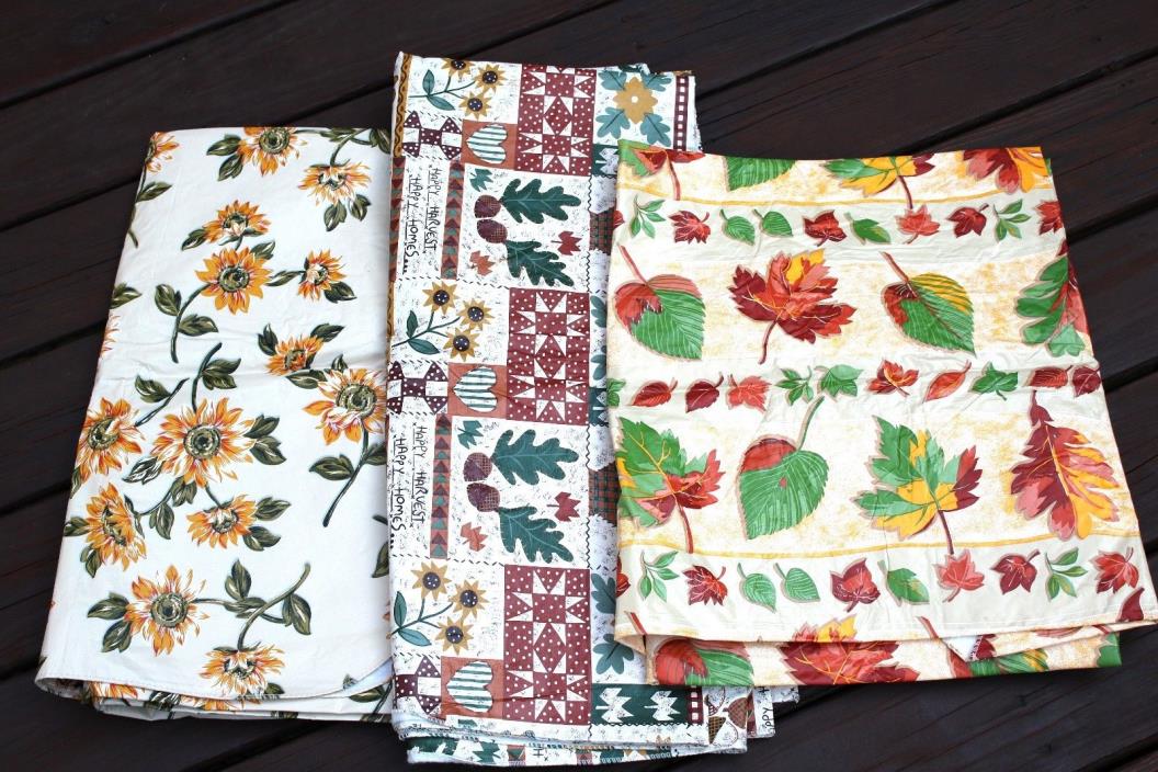 Vintage Plastic Soft Backing Autumn Fall Table Cloth Cover Lot 3; 52 x 90 & 48