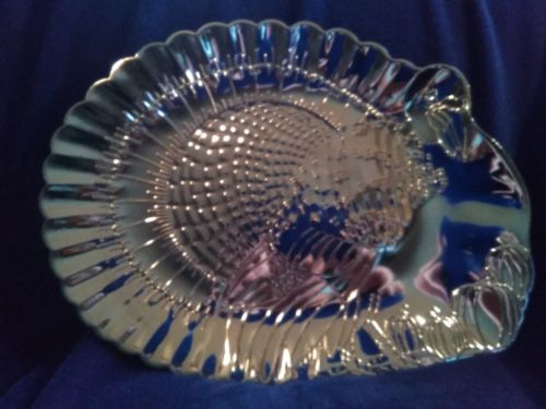 Large Silver Metal THANKSGIVING TURKEY Serving Tray Embossed Pumpkins
