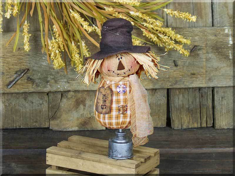 Country Primitive Simon Salvage Scarecrow on Oil Can Spindle Fall Decor