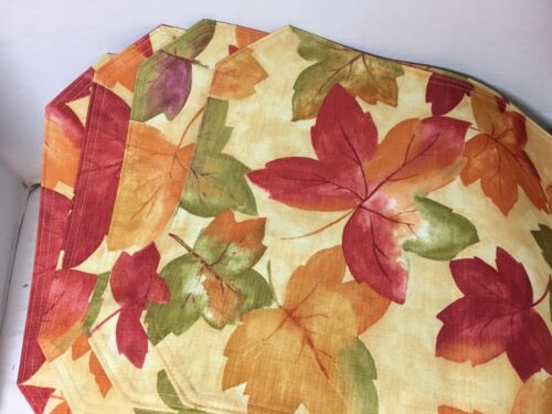 Autumn Fall Leaves Placemats Polyester Fabric Set of 4 Red Yellow Orange