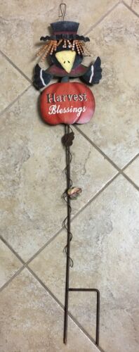 Fall Harvest Blessings Scarecrow Yard Lawn Art Metal Stake 33-Inch