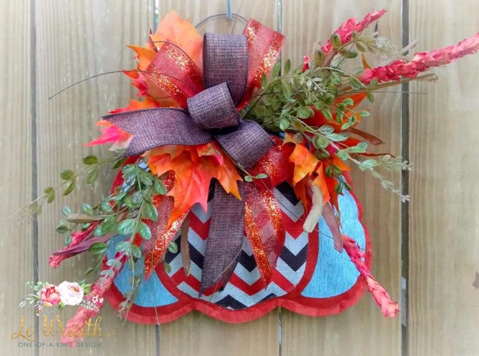 Floral Fall Fabric Pumpkin Door Hanger Arrangement Wreath Thanksgiving Autumn