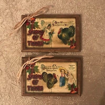 5 WOODEN Handcrafted Thanksgiving Ornaments/ FALL Hang Tags  SETz1