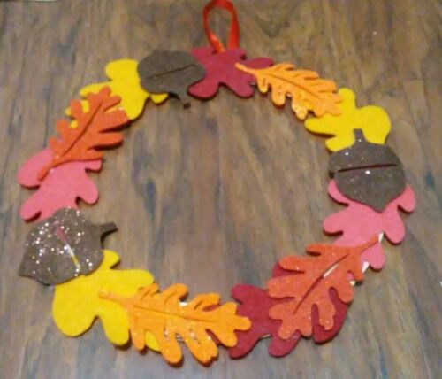 FALL HARVEST ACORN LEAF WREATH YARD PORCH GARDEN HOLIDAY OUTDOOR HOME DECOR