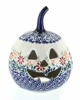 Blue Rose Polish Pottery Garden Bouquet Small Pumpkin Luminary