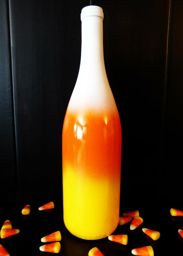 Upcycled Thanksgiving, Halloween, Harvest, Fall CANDY CORN Tie Dye Wine Bottle