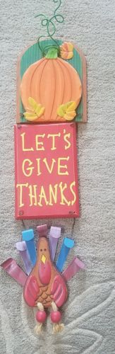 Lets Give Thanks Plaque Thanksgiving theme pumpkin turkey