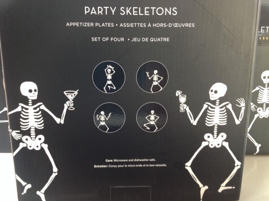 4 Pottery Barn Skeleton Party Appetizer Plates  - New in box