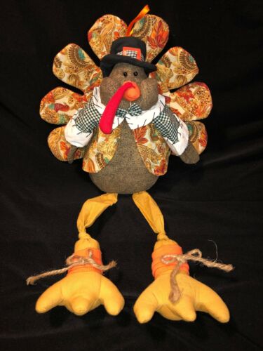 Plush Pilgrim Turkey Thanksgiving Decor EUC Free Shipping Hanging Or Sitting