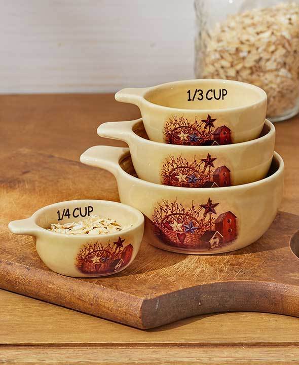??Primitive Country Kitchen Collection 4-Pc. Measuring Cups.