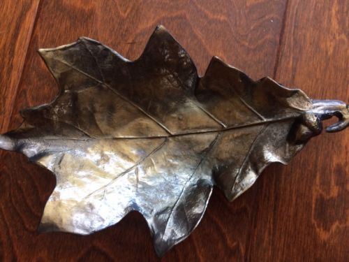 Metal silver tone Leaf Plate Decorative Bowl, autumn fall decorations 7.5 x 4.5