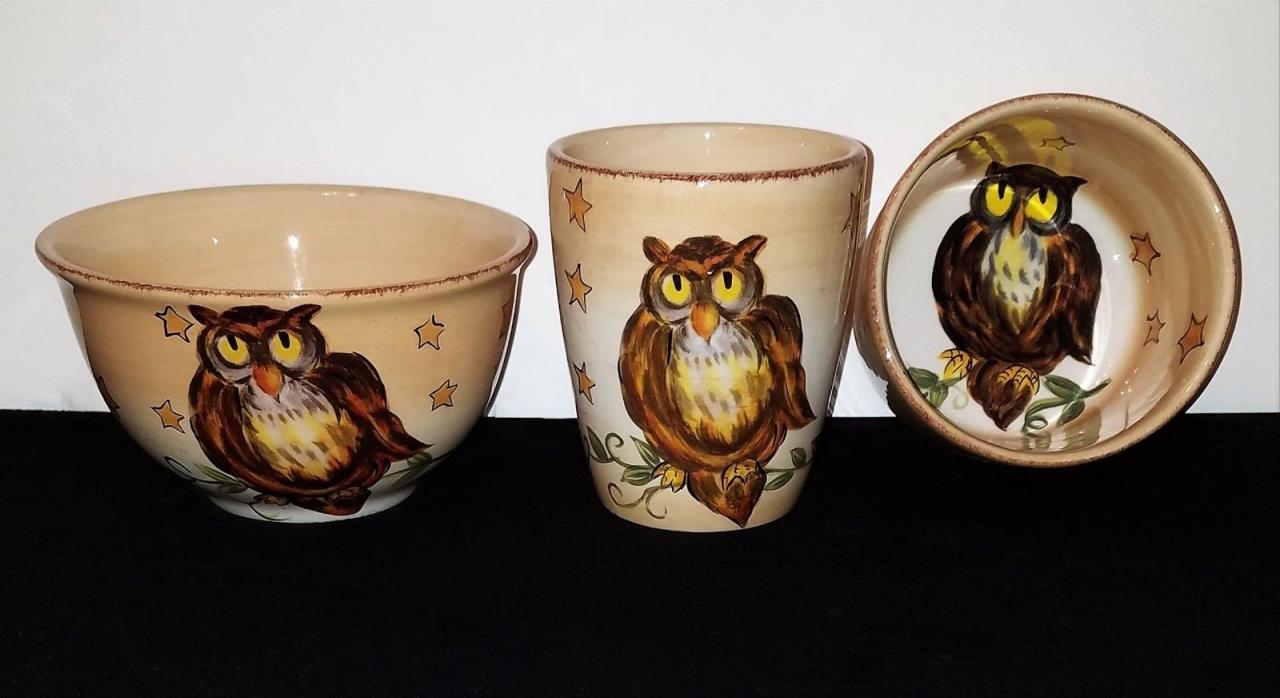 3 Dario Farrucci Designs OWL STAR MUG, SOUP, DESSERT BOWL Fall Autumn Halloween