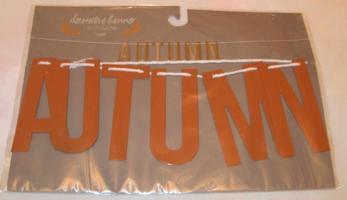 Pumpkin Orange Color Metal Fall Decorative Banner Says: AUTUMN New 60