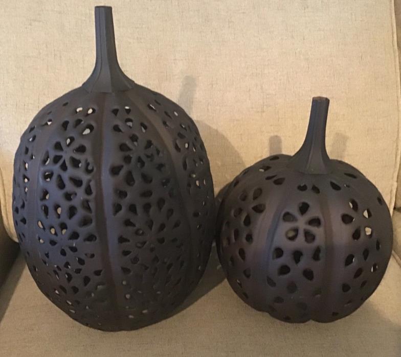 Pottery Barn Pierced Bronze Metal Decorative Pumpkins - Small and Tall large