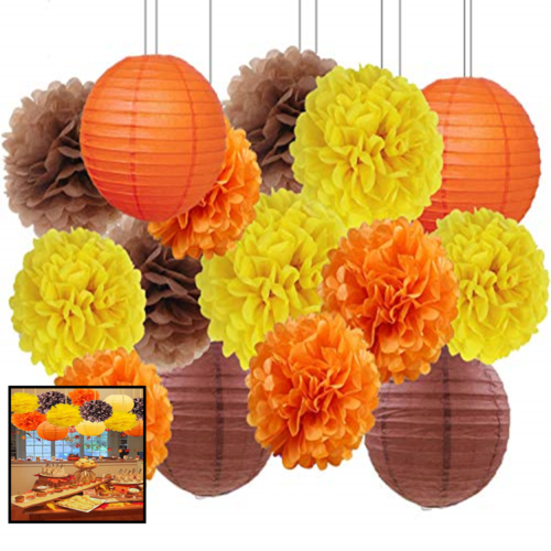 Fall & Winter Decorations Autumn Thanksgiving Harvest Hanging Tissue Paper Pom P