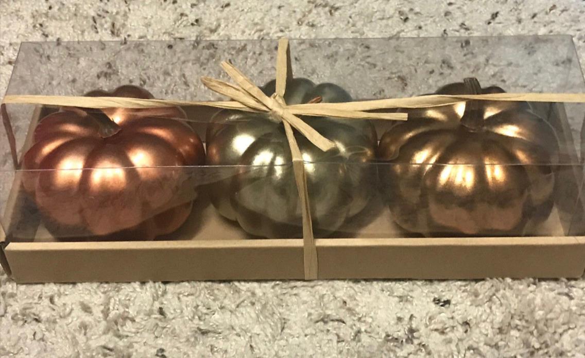 Set of 3 Metallic Foam Pumpkins Shiny Copper, Silver & Bronze New in Package