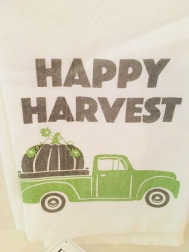 2 PICK-UP GREEN TRUCK HARVEST PUMPKINS  FLOUR SACK KITCHEN TOWEL BY KATHY