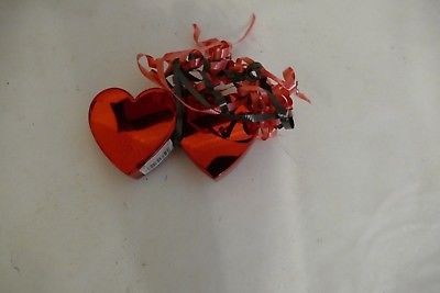 Pair of joined Metallic Decorated Heart Ornaments -  Metallic Red 4 1/2