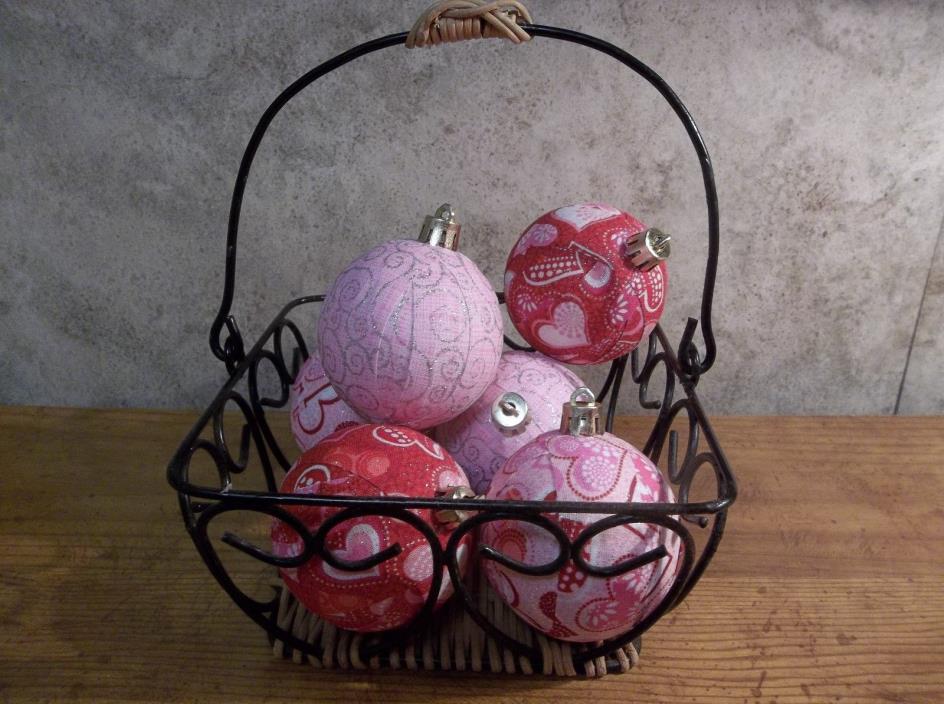 6 Valentine's Day Rag Balls Rustic Primitive Farmhouse Tree Ornaments, New
