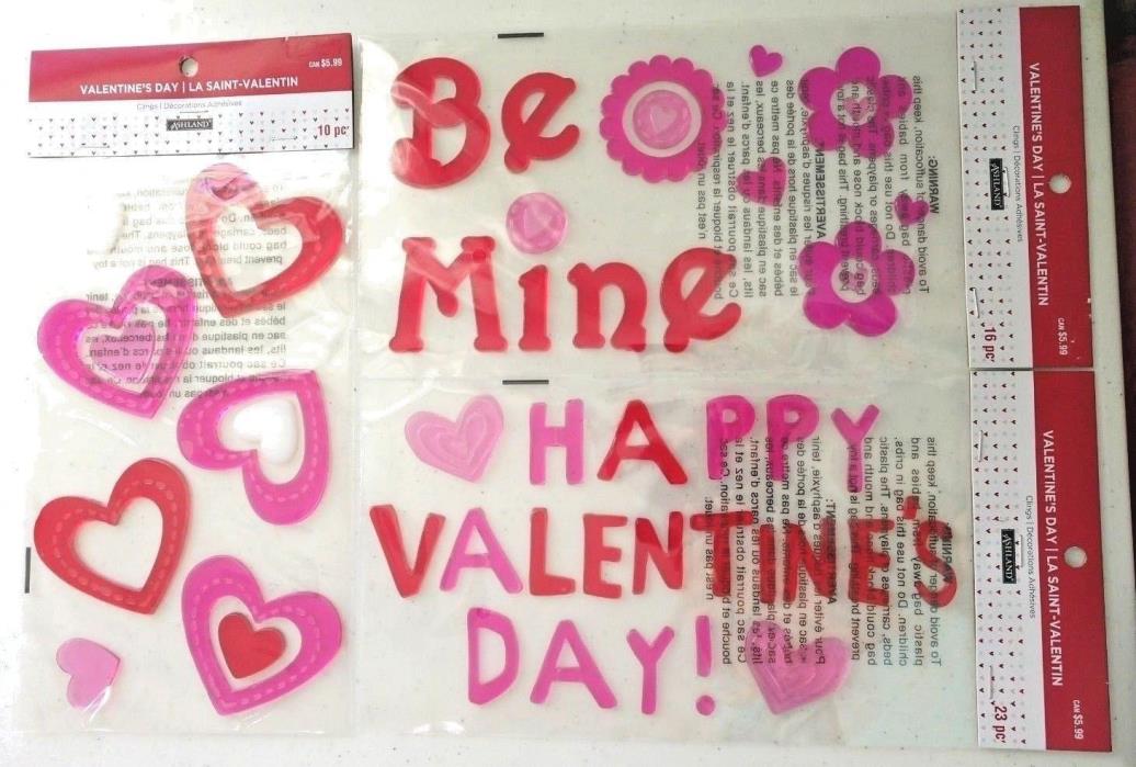 Happy Valentines Day Window Gel Clings Hearts Be Mine Pink Red White 3 Designs