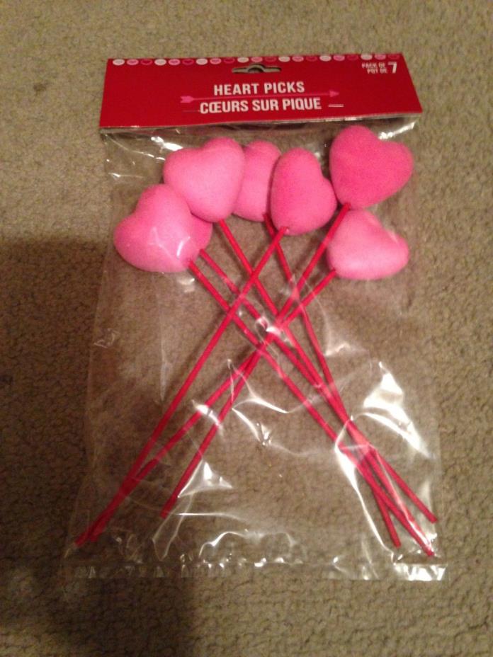 Valentine Pink Heart Picks (Pack of 7)